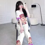 Đồ bộ quần dài áo tay ngắn cổ tròn in hình