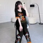 Đồ bộ quần dài áo tay ngắn cổ tròn in hình