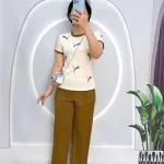 Đồ bộ quần dài áo tay ngắn cổ tròn in hình