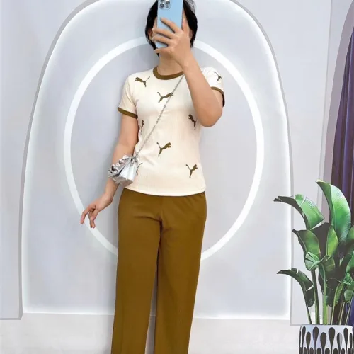 Đồ bộ quần dài áo tay ngắn cổ tròn in hình