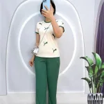 Đồ bộ quần dài áo tay ngắn cổ tròn in hình