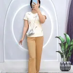 Đồ bộ quần dài áo tay ngắn cổ tròn in hình