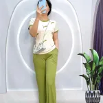 Đồ bộ quần dài áo tay ngắn cổ tròn in hình