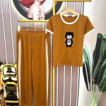 Đồ bộ quần dài áo tay ngắn cổ tròn in hình