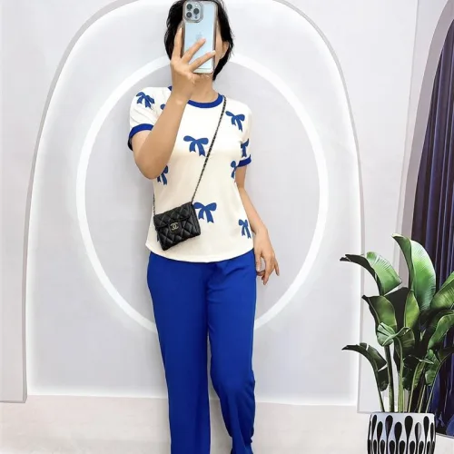 Đồ bộ quần dài áo tay ngắn cổ tròn in hình