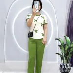 Đồ bộ quần dài áo tay ngắn cổ tròn in hình