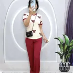 Đồ bộ quần dài áo tay ngắn cổ tròn in hình
