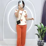Đồ bộ quần dài áo tay ngắn cổ tròn in hình