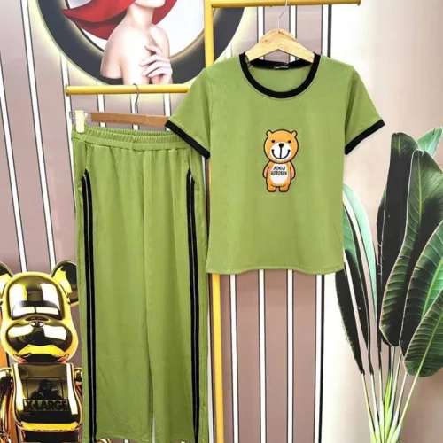 Đồ bộ quần dài áo tay ngắn cổ tròn in hình