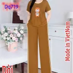 Đồ bộ quần dài áo tay ngắn cổ tròn in hình