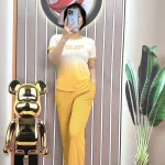 Đồ bộ quần dài áo tay ngắn cổ tròn in hình
