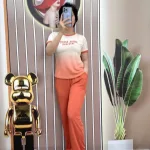 Đồ bộ quần dài áo tay ngắn cổ tròn in hình