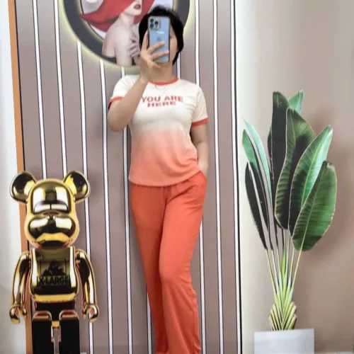 Đồ bộ quần dài áo tay ngắn cổ tròn in hình