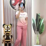 Đồ bộ quần dài áo tay ngắn cổ tròn in hình