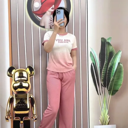Đồ bộ quần dài áo tay ngắn cổ tròn in hình