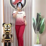 Đồ bộ quần dài áo tay ngắn cổ tròn in hình