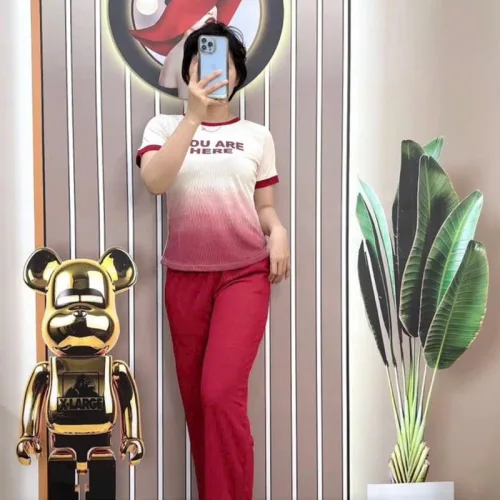 Đồ bộ quần dài áo tay ngắn cổ tròn in hình