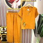 Đồ bộ quần dài áo tay ngắn cổ tròn màu trơn