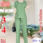 Đồ bộ quần dài áo tay ngắn cổ tròn màu trơn