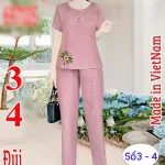 Đồ bộ quần dài áo tay ngắn cổ tròn màu trơn