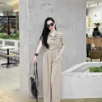 đồ bộ quần dài áo tay ngắn cổ V vải tiêu lông