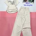 đồ bộ quần dài áo tay ngắn cổ V vải tiêu lông