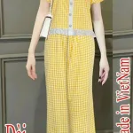 Đồ bộ quần dài áo tay ngắn cổ vuông caro