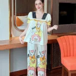 Đồ bộ quần dài áo tay ngắn cổ vuông hoạ tiết