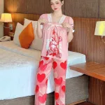 Đồ bộ quần dài áo tay ngắn cổ vuông hoạ tiết