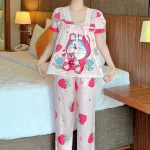 Đồ bộ quần dài áo tay ngắn cổ vuông hoạ tiết