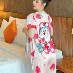 Đồ bộ quần dài áo tay ngắn cổ vuông hoạ tiết