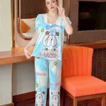 Đồ bộ quần dài áo tay ngắn cổ vuông hoạ tiết