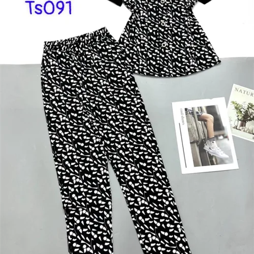 Đồ bộ quần dài áo tay ngắn cổ vuông in hoạ tiết nhỏ