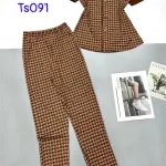 Đồ bộ quần dài áo tay ngắn cổ vuông in hoạ tiết nhỏ