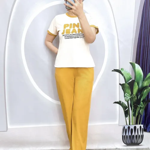 Đồ bộ quần dài áo tay ngắn in chữ