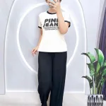 Đồ bộ quần dài áo tay ngắn in chữ