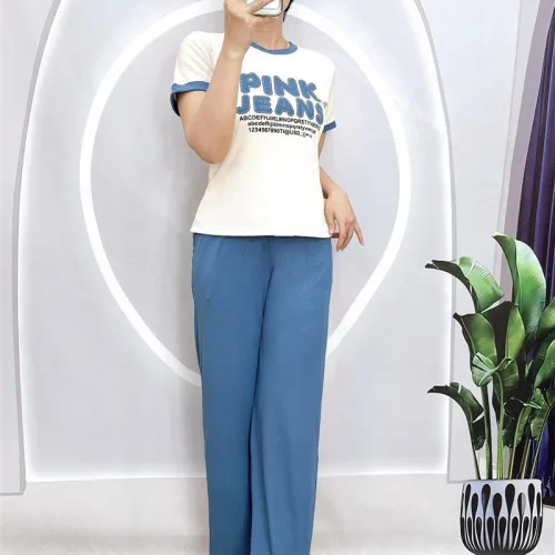Đồ bộ quần dài áo tay ngắn in chữ