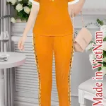 Đồ bộ quần dài áo tay ngắn in chữ phối viền