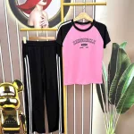 Đồ bộ quần dài áo tay ngắn phối màu in chữ