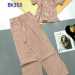 Đồ bộ quần dài áo tay ngắn phồng cổ vuông caro