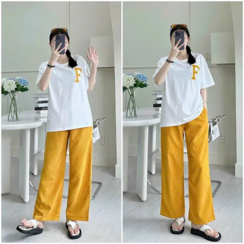 Đồ bộ quần dài áo tay trắng tay ngắn in chữ F