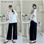 Đồ bộ quần dài áo tay trắng tay ngắn in chữ F