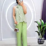 Đồ bộ quần dài áo yếm có cổ hoạ tiết