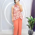 Đồ bộ quần dài áo yếm có cổ hoạ tiết