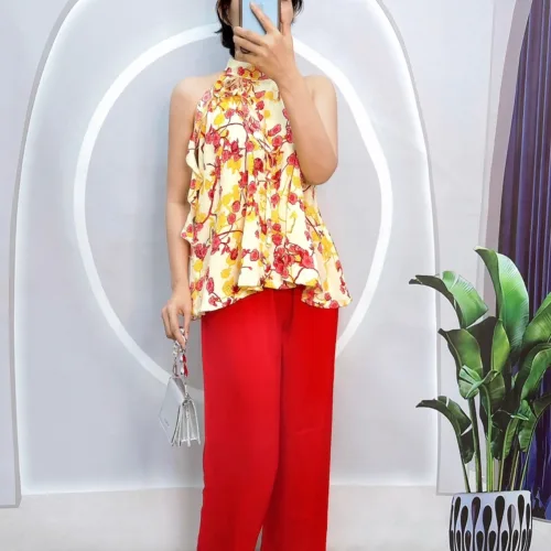 Đồ bộ quần dài áo yếm dây hoạ tiết