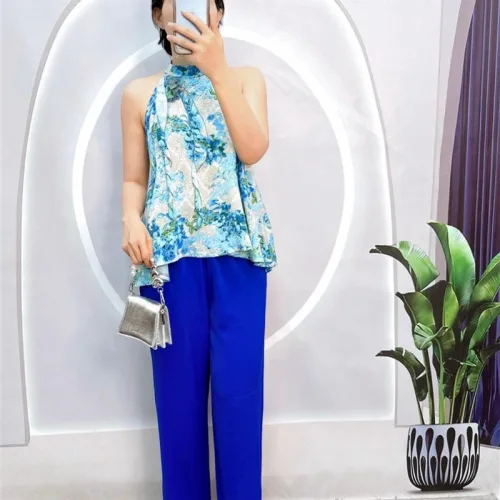 Đồ bộ quần dài áo yếm dây hoạ tiết
