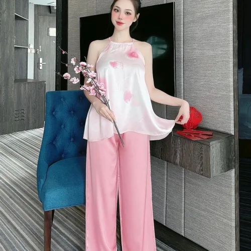 Đồ bộ quần dài áo yếm dây hoạ tiết dễ thương