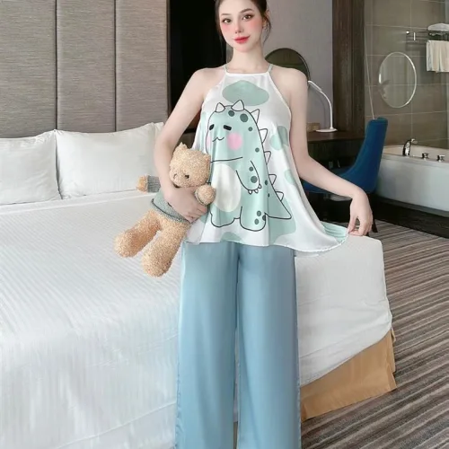 Đồ bộ quần dài áo yếm dây hoạ tiết dễ thương