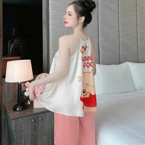 Đồ bộ quần dài áo yếm dây hoạ tiết dễ thương