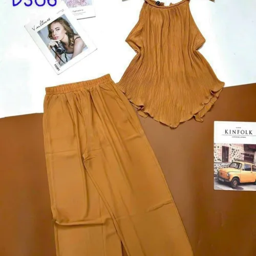 Đồ bộ quần dài áo yếm dây màu trơn mặc nhà